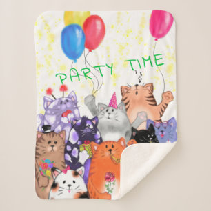 Couverture Sherpa Dessin de fête des chats Sherpa Blanket Chats amus