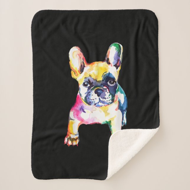 Couverture Sherpa Dessin Français Bulldog original aquarelle (Devant)