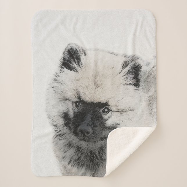 Couverture Sherpa Dessin Keeshond Chiot - Joli dessin original Chien (Devant)