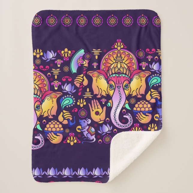 Couverture Sherpa Dieu hindou Ganesha et symboles indiens en bande (Devant)