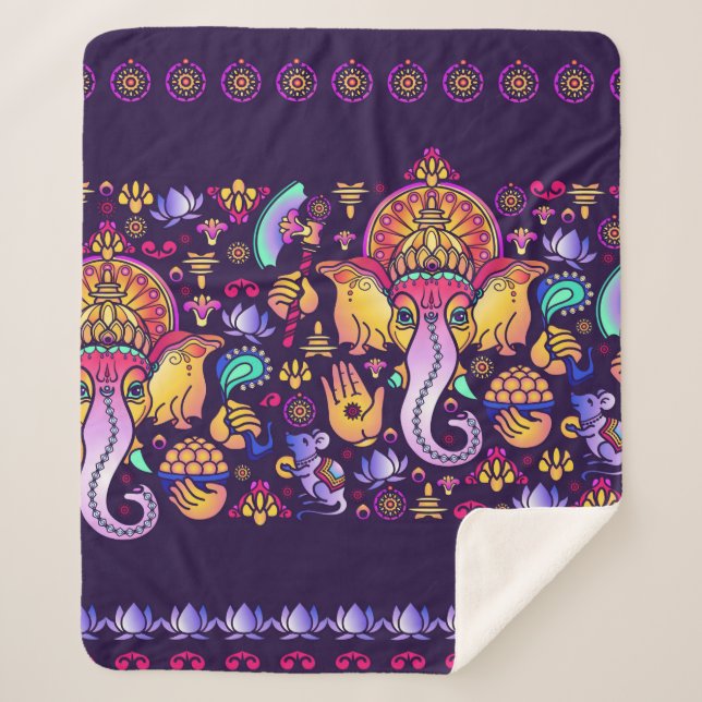 Couverture Sherpa Dieu hindou Ganesha et symboles indiens en bande (Devant)