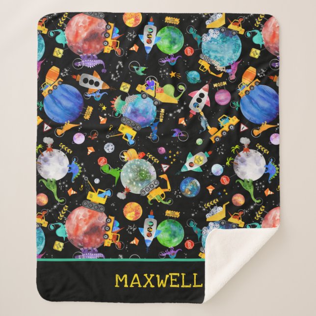 Couverture Sherpa Dinosaur Construction Crew Space Kids Personnalisé (Devant)