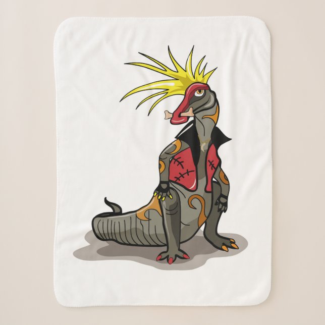 Couverture Sherpa Dinosaure Hadrosaurus Habillé Comme Un Punk. (Devant)
