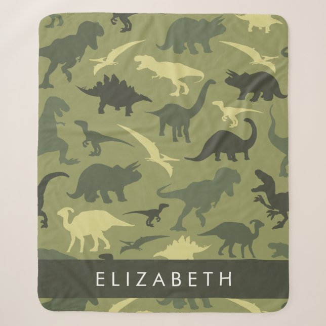 Couverture Sherpa Dinosaure Motif, Dinosaur Silhouette, Votre Nom (Devant)