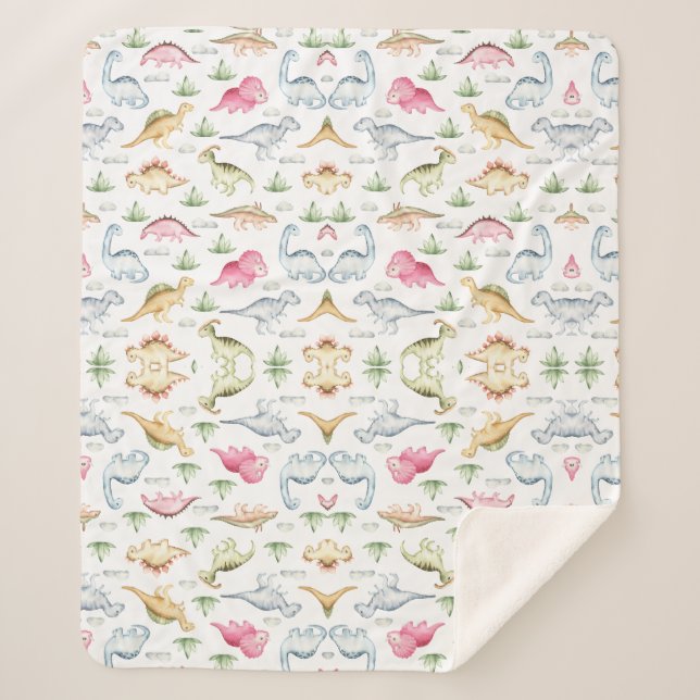 Couverture Sherpa Dinosaure rose fête d'anniversaire, Filles Dinosau (Devant)
