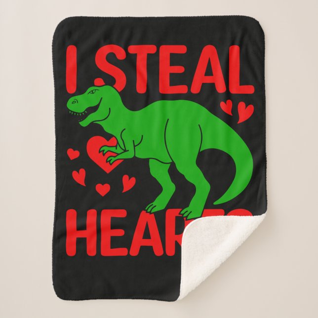 Couverture Sherpa Dinosaure Vert Valentine I Voler Coeurs (Devant)