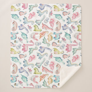 Couverture Sherpa Dinosaures mignons, motif d'aquarelle pour enfants