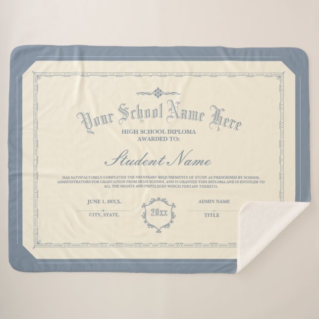 Couverture Sherpa Diplôme personnalisé traditionnel bleu doux (Devant (Horizontal))