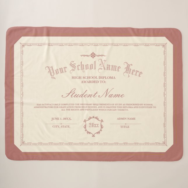 Couverture Sherpa Diplôme personnalisé traditionnel rouge doux (Devant (Horizontal))