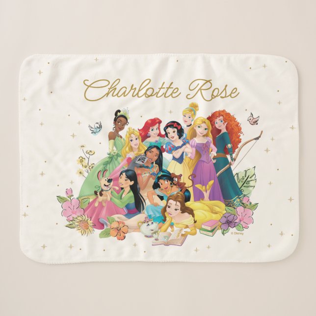 Couverture Sherpa Disney Princess Floral personnalisé (Devant (Horizontal))