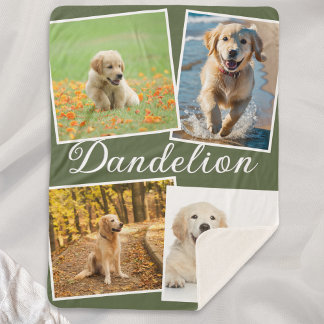 Couverture Sherpa Dog Photo Pet Collage Olive Green Personalized