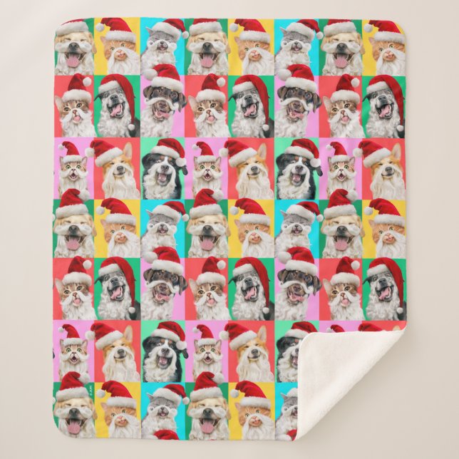 Couverture Sherpa Dogs and Cats with Santa Beard (Devant)