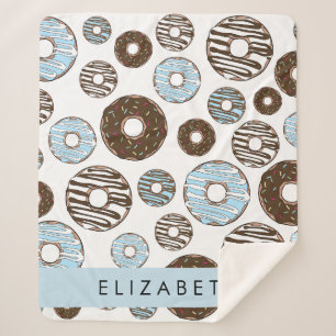 Couverture Sherpa Donuts Bleus, Donuts Brown, Sprinkings, Votre Nom