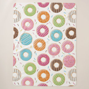 Couverture Sherpa Donuts rose bleu et motif chocolat mordus