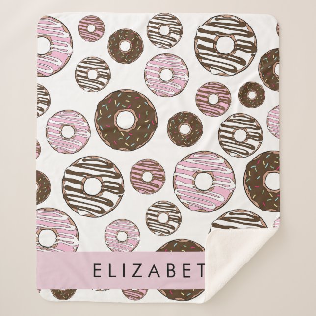 Couverture Sherpa Donuts Roses, Donuts Brown, Sprinkings, Votre Nom (Devant)
