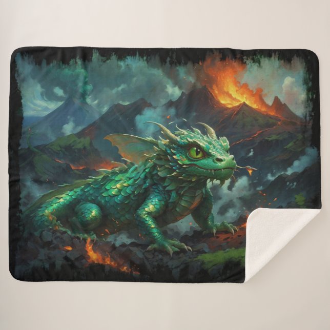 Couverture Sherpa Dragon hawaïen se réchauffant sur la lave (Devant (Horizontal))