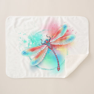 Couverture Sherpa Dragonfly rouge sur l'arrière - plan aquarelle