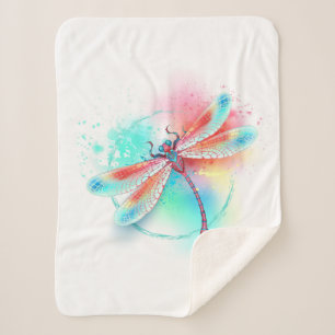 Couverture Sherpa Dragonfly rouge sur l'arrière - plan aquarelle