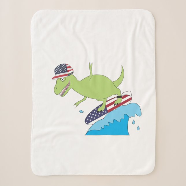 Couverture Sherpa Drapeau américain Dinosaur Surfing (Devant)