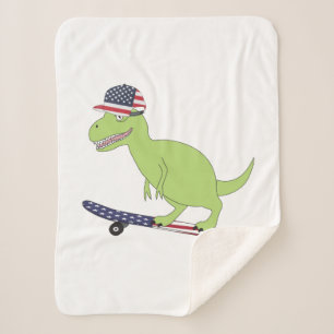 Couverture Sherpa Drapeau américain Dinosaure Skate