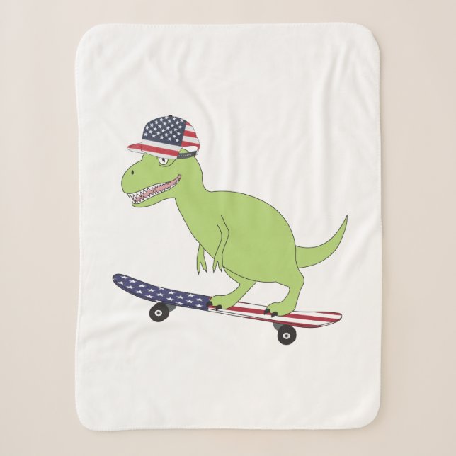 Couverture Sherpa Drapeau américain Dinosaure Skate (Devant)