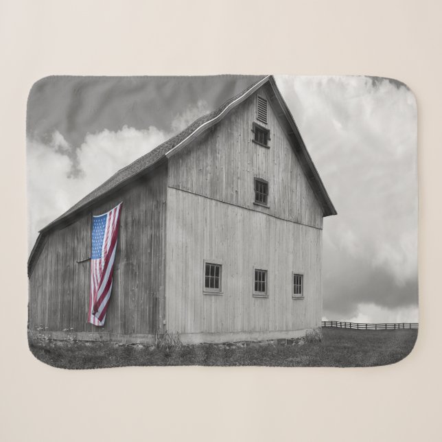 Couverture Sherpa Drapeaux de nos agriculteurs - Grange avec drapeau (Devant (Horizontal))