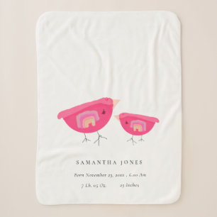 Couverture Sherpa Drawn Rainbow Pink Birdy Baby Birth Stat
