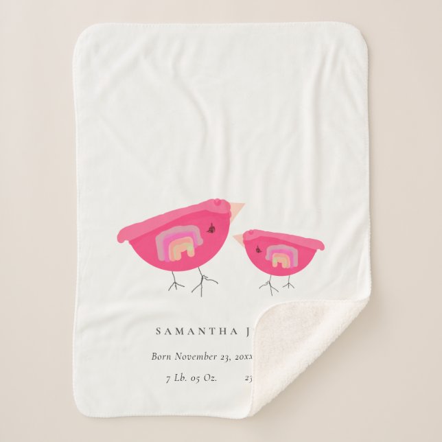 Couverture Sherpa Drawn Rainbow Pink Birdy Baby Birth Stat (Devant)