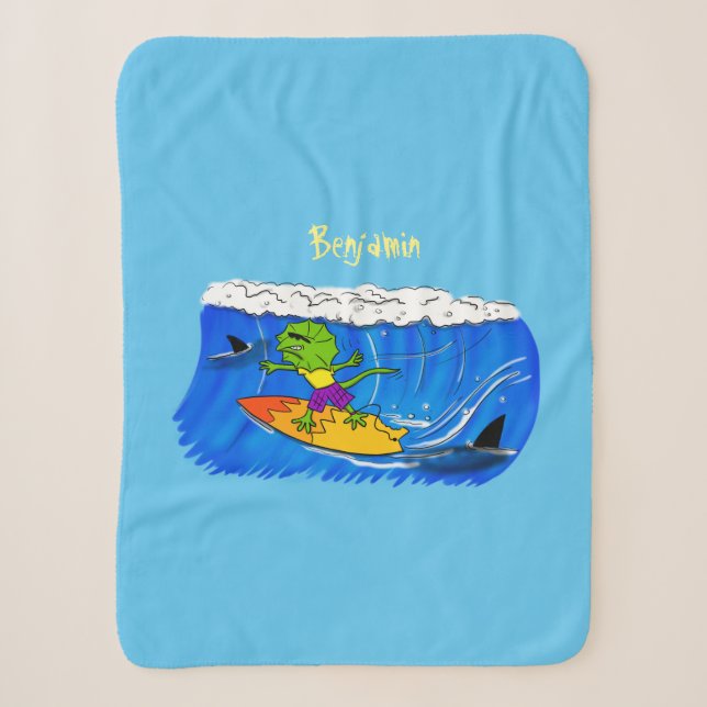 Couverture Sherpa Drôle caricature de surf de lézard au cou (Devant)