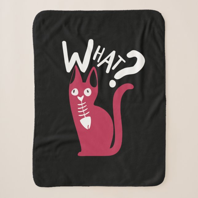 Couverture Sherpa Drôle Chat Magenta Sur Carton Noir (Devant)