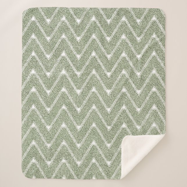 Couverture Sherpa Dusty Sage Green Chevron Motif (Devant)