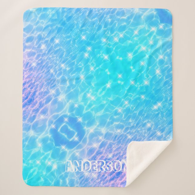 Couverture Sherpa Eau ondule textures eau moderne nom personnalisé (Devant)