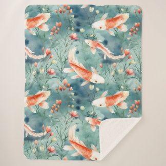 Couverture Sherpa Eaux tranquilles : Aquarelle Koi Motif de poissons