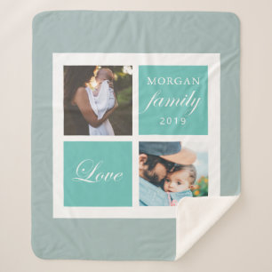 Couverture Sherpa Écriture d'amour de famille photo monogramme sherp