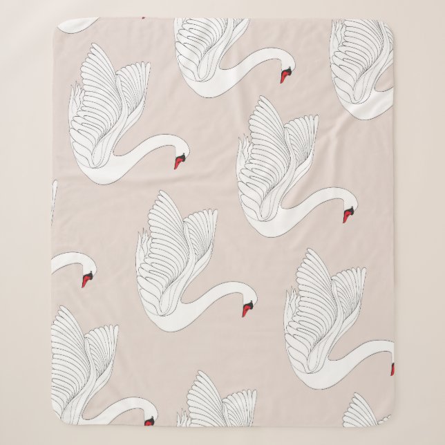 Couverture Sherpa Elégance du cygne : Motif blanc ornemental. (Devant)