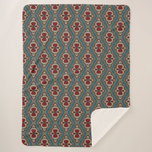 Couverture Sherpa Elégance Motif Carrelage Cyan Rouge Cuivre Azulejo