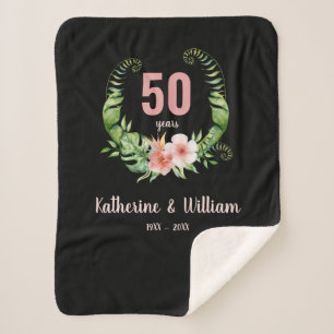 Couverture Sherpa Élégant 50e anniversaire floral noir