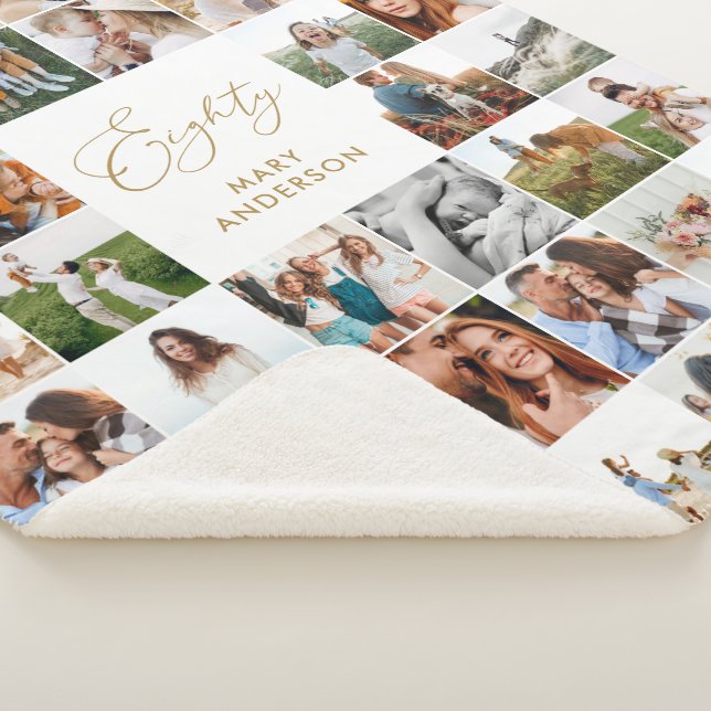 Couverture Sherpa Elégant 80e anniversaire Photo Collage script (3/4)