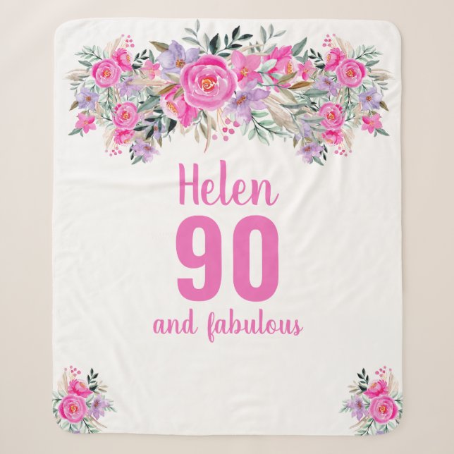 Couverture Sherpa Élégant 90e anniversaire rose floral (Devant)