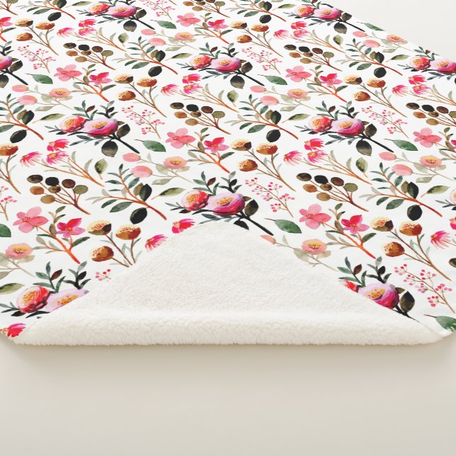 Couverture Sherpa Elégant Aquarelle rose Floral Motif (3/4)