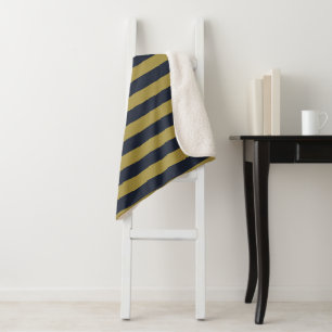 Couverture Sherpa Elégant Gold & Navy Blue Vertical Stripes