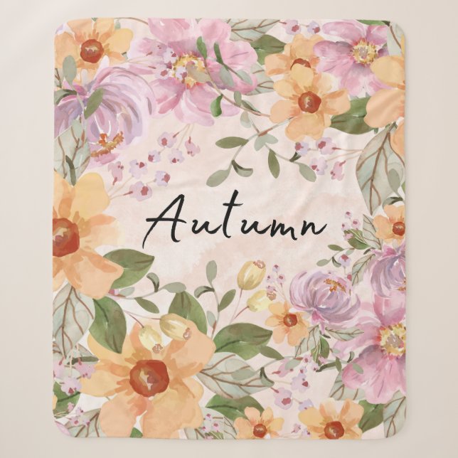 Couverture Sherpa Elégant jardin floral d'automne pour bébé fille ro (Devant)