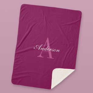 Couverture Sherpa Élégant Magenta Rouge, rose & blanc Nom & Monogram