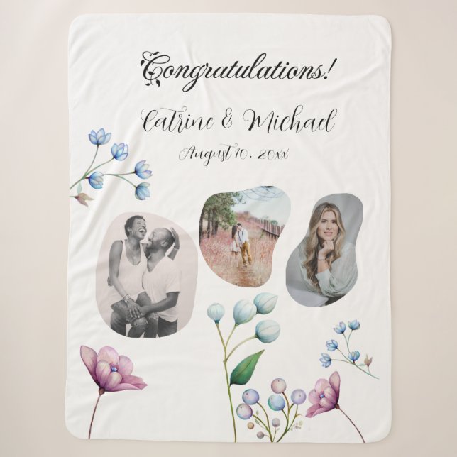 Couverture Sherpa Élégant Mariage Floral Soft Botanical Romance (Devant)