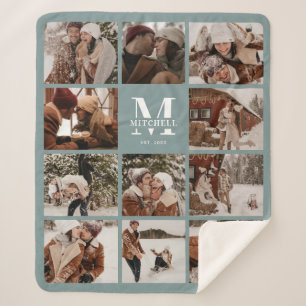 Couverture Sherpa Élégant moderne multi photo Collage Sage Vert