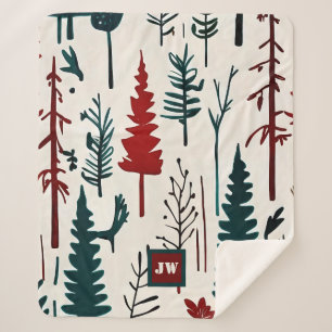Couverture Sherpa Élégant monogramme minimaliste de forêt Abstraite