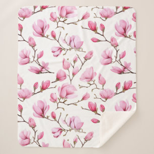 Couverture Sherpa Élégant motif magnolia rose