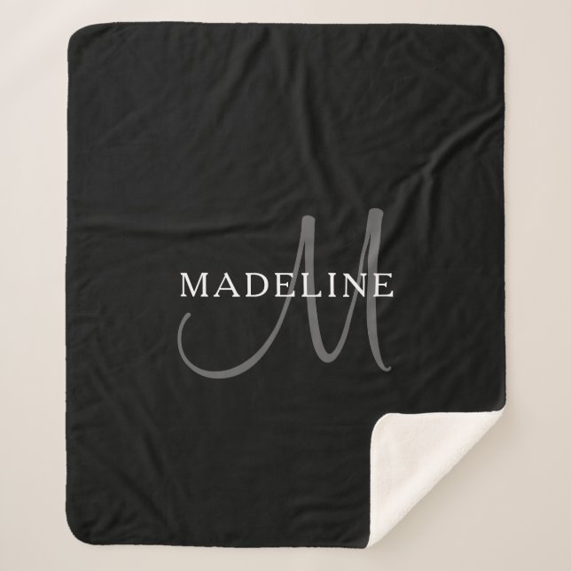 Couverture Sherpa Elegant Name Monogram | Black White & Grey (Devant)