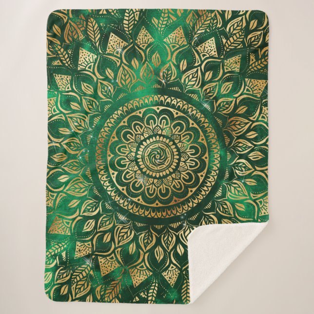 Couverture Sherpa Élégant or vert Mandala Floral (Devant)