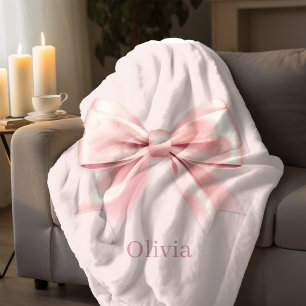 Couverture Sherpa Elégant Pastel Rose Bow & Nom Personnalisé